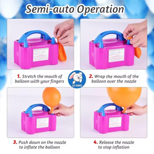 Storio Acrylonitrile Butadiene Styrene High-Power Electric Balloon Inflator With Dual Nozzles - Ideal For Wedding Parties, Multi-Color,1 Piece - Image 3