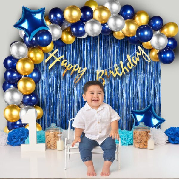 Party Propz Birthday Decoration Items - 41 Pcs Birthday Decorations Kit | Happy Birthday Decorations for Boys Husband | Blue Balloons for Birthday Decorations | Birthday Decorations Blue Golden Silver - Image 2