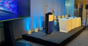 Podium with mic and sound system